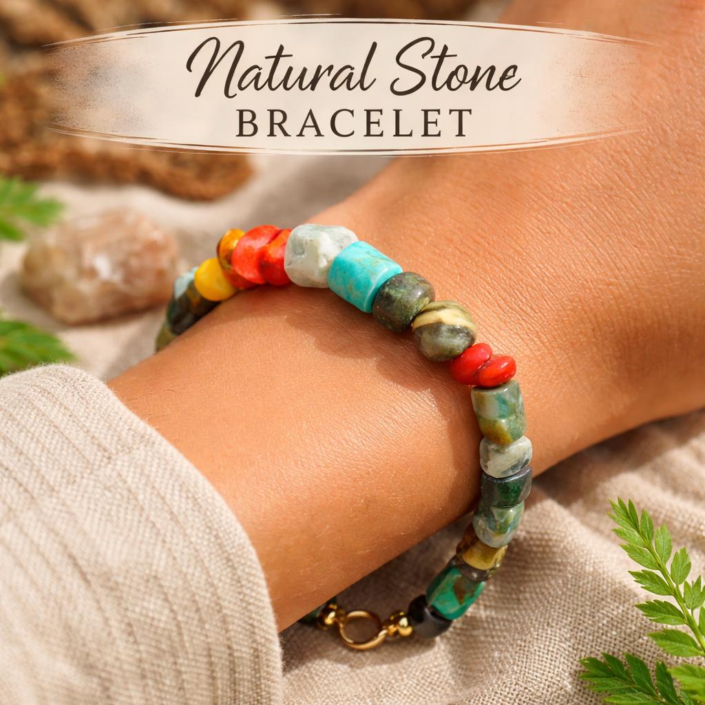 Boho Natural Stone Bracelet for Men Women Healing Crystal Beaded Jewelry Adjustable Gift