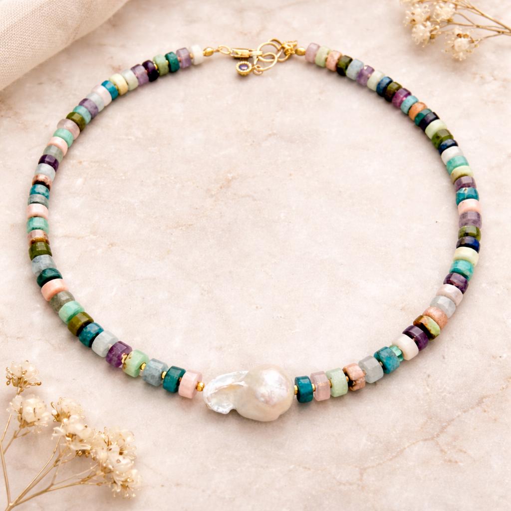 Baroque Pearl Choker, Handmade Mixed Beads, Eclectic Statement Jewelry, Luxury Gift Her