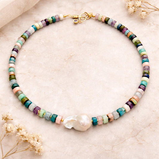 Baroque Pearl Choker, Handmade Mixed Beads, Eclectic Statement Jewelry, Luxury Gift Her