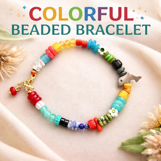 Rainbow Beaded Dolphin Charm Bracelet | Boho Color Pop Artisan Friendship Jewelry Gift