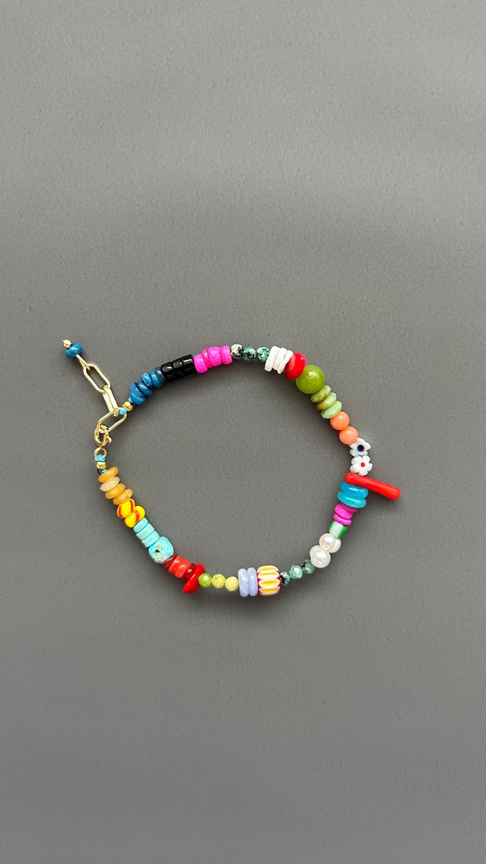 Colorful Beaded Bracelet, Boho Gemstone Bracelet, Handmade Summer Jewelry, Rainbow Bead Bracelet, Layering Bracelet, Fun Eclectic Gift