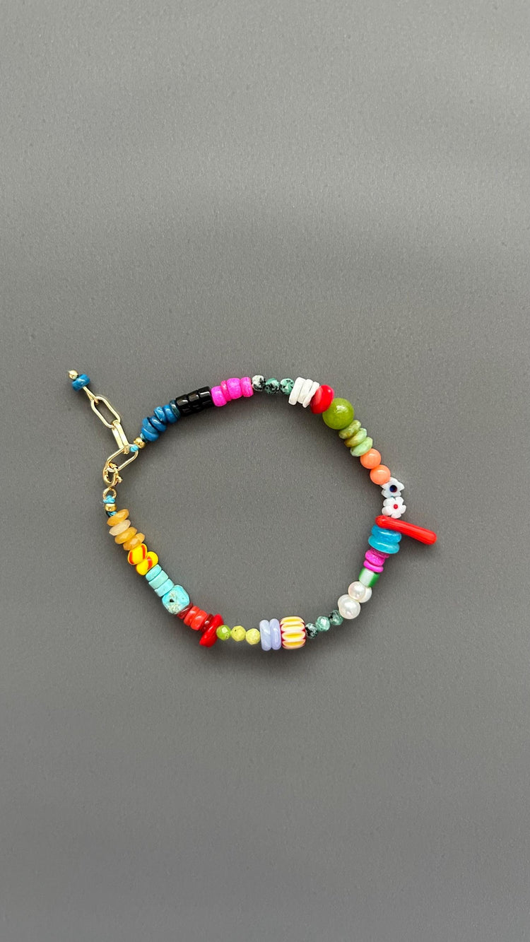 Colorful Beaded Bracelet, Boho Gemstone Bracelet, Handmade Summer Jewelry, Rainbow Bead Bracelet, Layering Bracelet, Fun Eclectic Gift