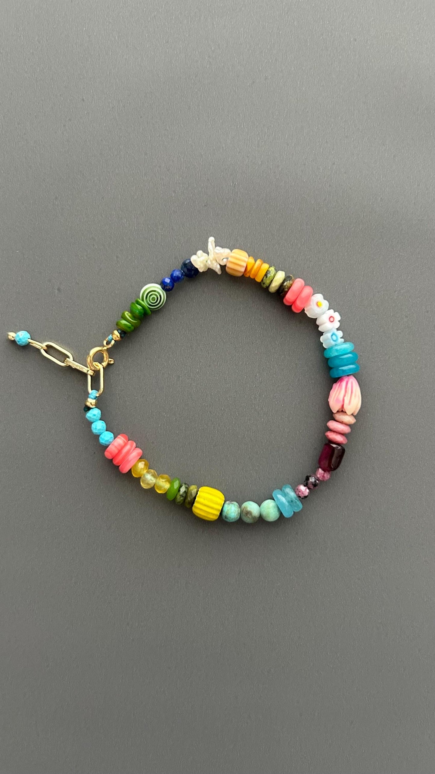 Crystal Flower Beaded Bracelet | Turquoise Pink Gemstone | Boho Stack Summer Jewelry