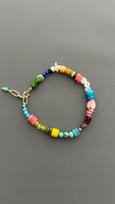 Crystal Flower Beaded Bracelet | Turquoise Pink Gemstone | Boho Stack Summer Jewelry