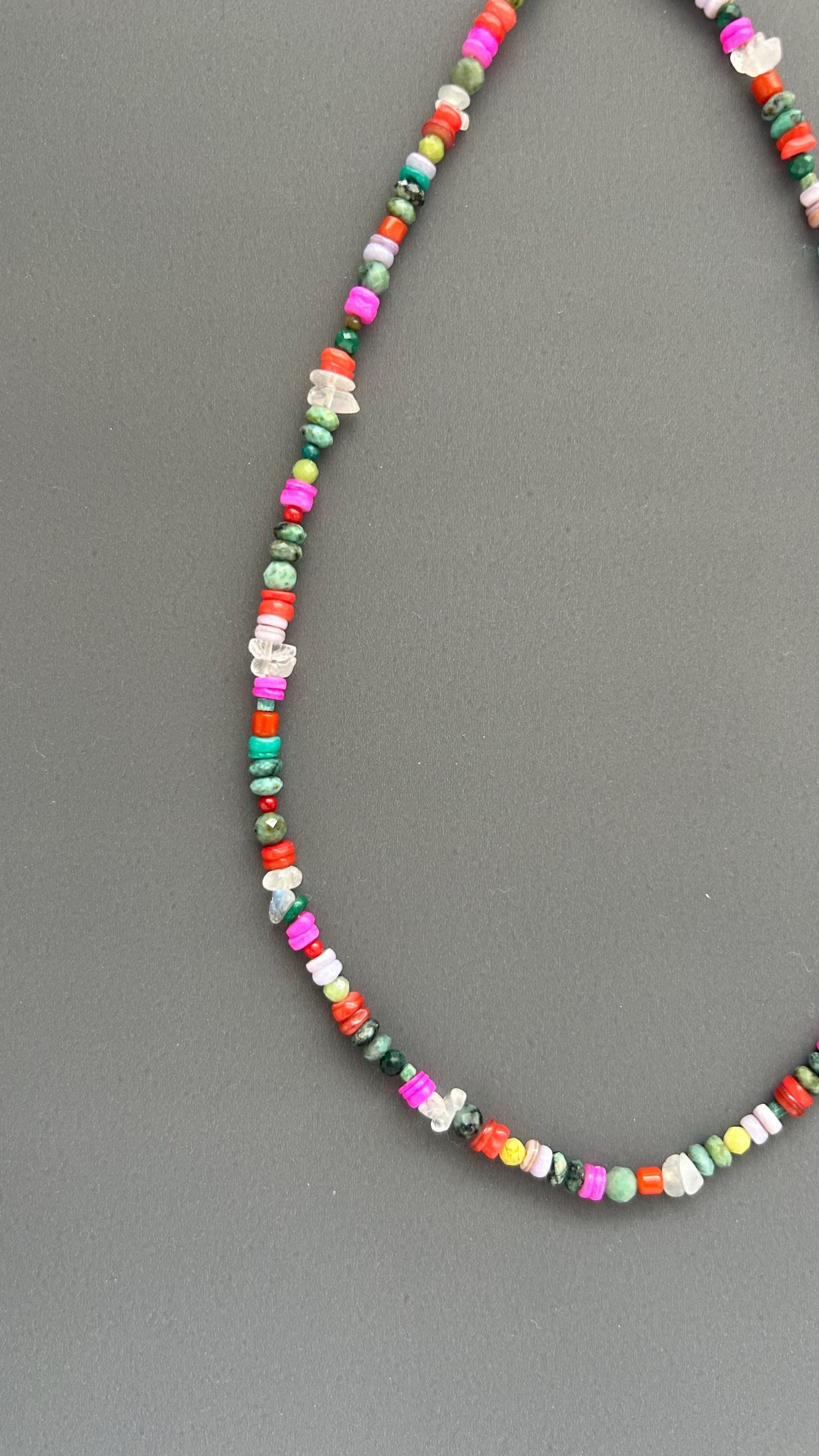 Turquoise Chip Choker | Boho Crystal Beaded Necklace | Handmade Gemstone Layering Festival Jewelry Gift