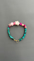 Boho Turquoise Beaded Bracelet, Handmade Gemstone Bracelet, Pink Floral Bracelet, Artisan Jewelry, Colorful Layering Bracelet