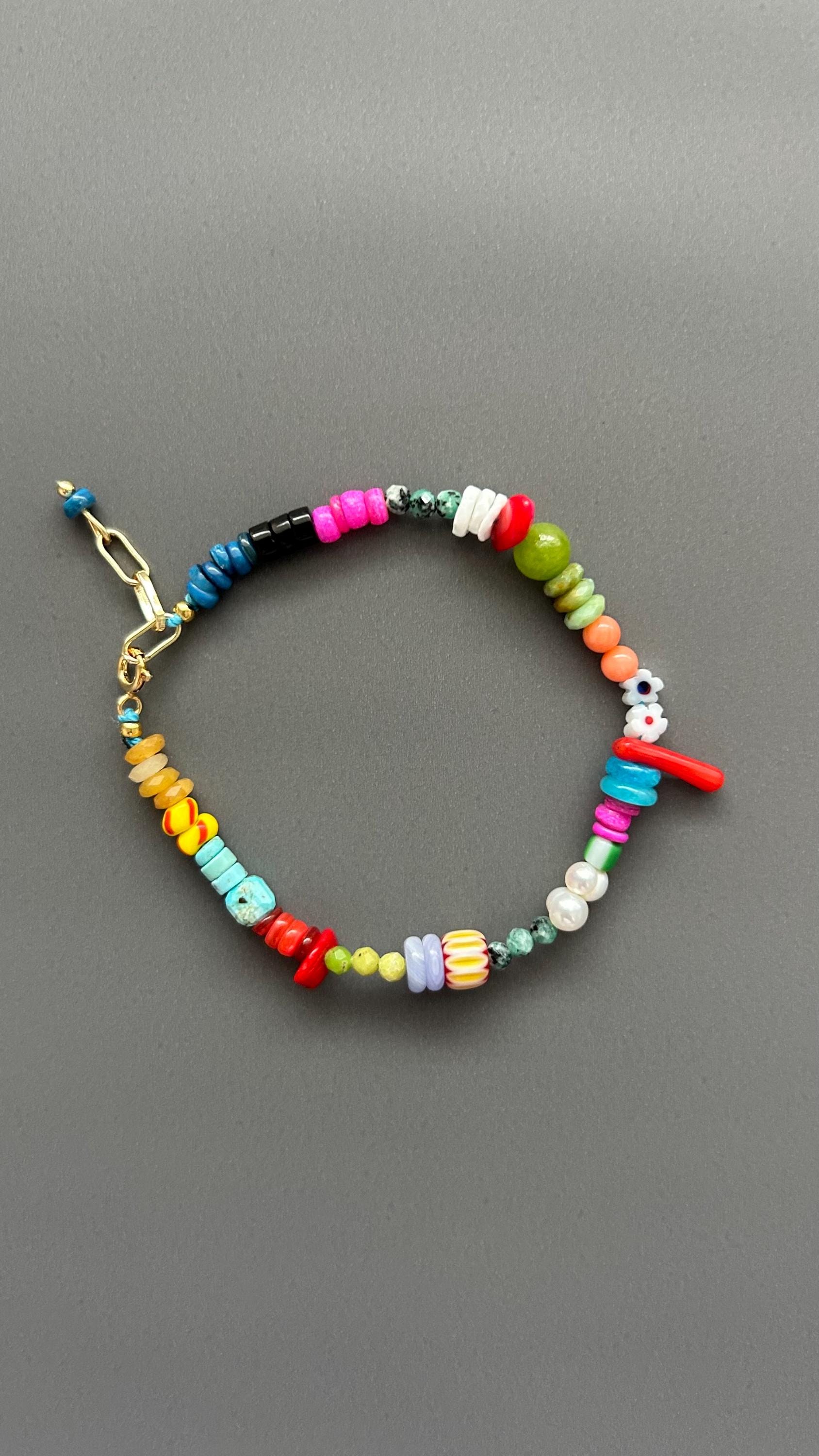 Colorful Beaded Bracelet, Boho Gemstone Bracelet, Handmade Summer Jewelry, Rainbow Bead Bracelet, Layering Bracelet, Fun Eclectic Gift