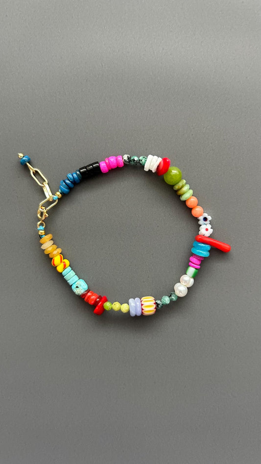 Colorful Beaded Bracelet, Boho Gemstone Bracelet, Handmade Summer Jewelry, Rainbow Bead Bracelet, Layering Bracelet, Fun Eclectic Gift