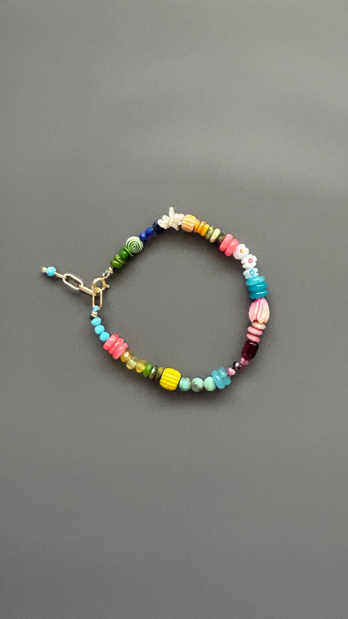 Crystal Flower Beaded Bracelet | Turquoise Pink Gemstone | Boho Stack Summer Jewelry