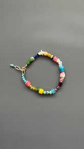 Crystal Flower Beaded Bracelet | Turquoise Pink Gemstone | Boho Stack Summer Jewelry