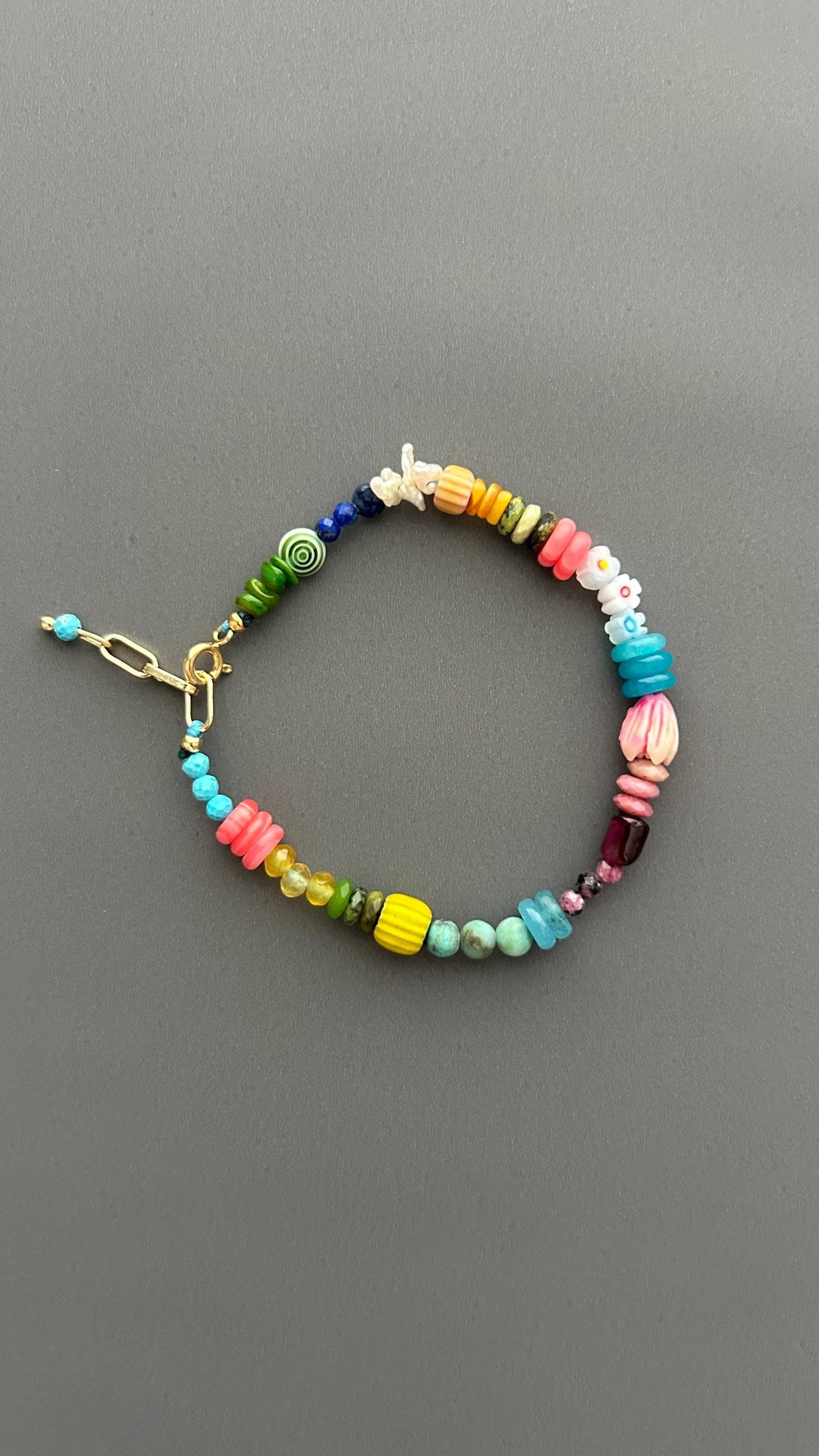 Crystal Flower Beaded Bracelet | Turquoise Pink Gemstone | Boho Stack Summer Jewelry