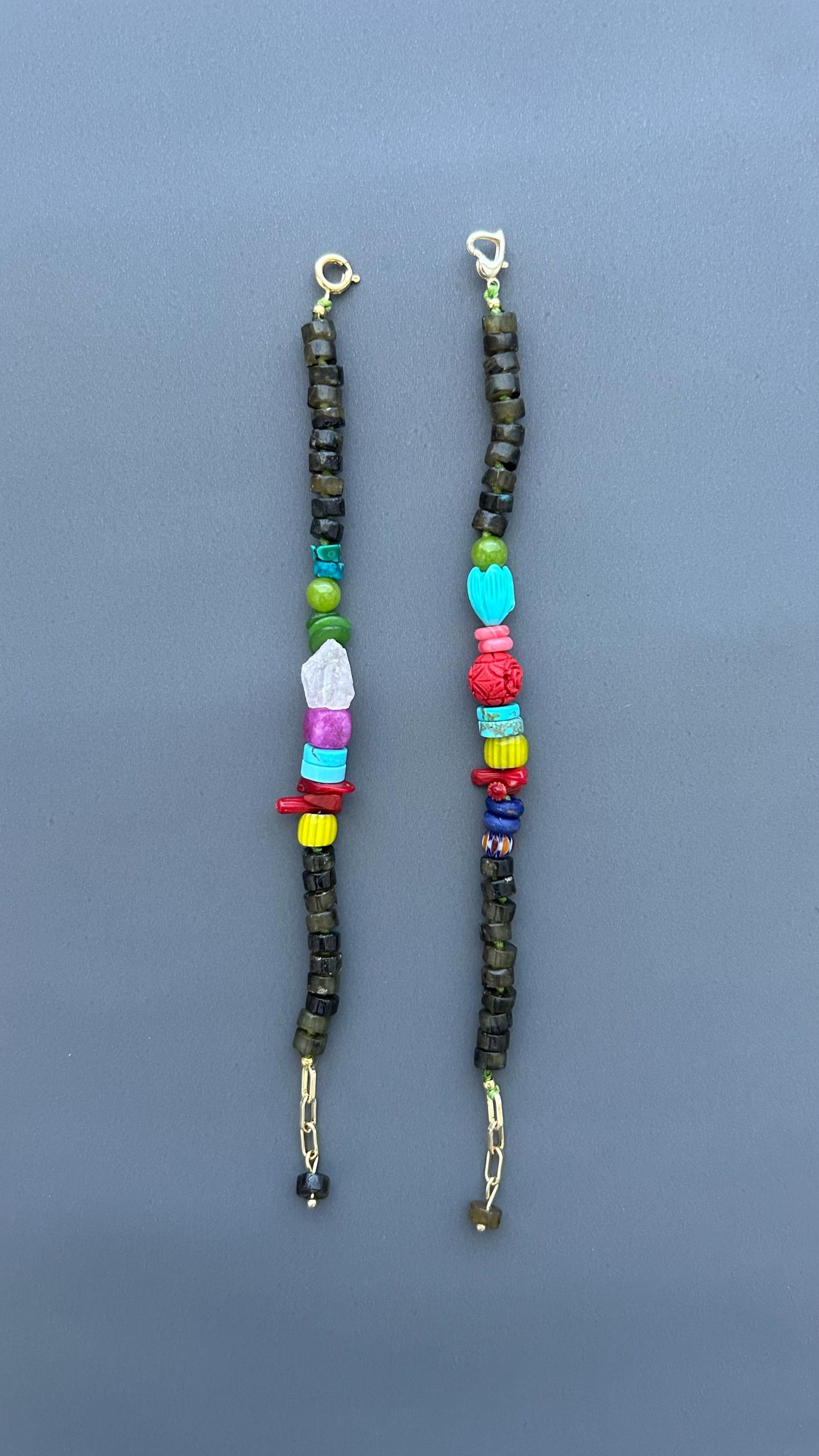 Colorful Gemstone Bracelet, Boho Artisan Beaded Bracelet, Labradorite Jewelry, Heart Toggle Bracelet, Handmade Statement Jewelry, Gift
