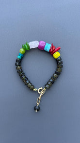 Colorful Gemstone Bracelet, Boho Artisan Beaded Bracelet, Labradorite Jewelry, Heart Toggle Bracelet, Handmade Statement Jewelry, Gift