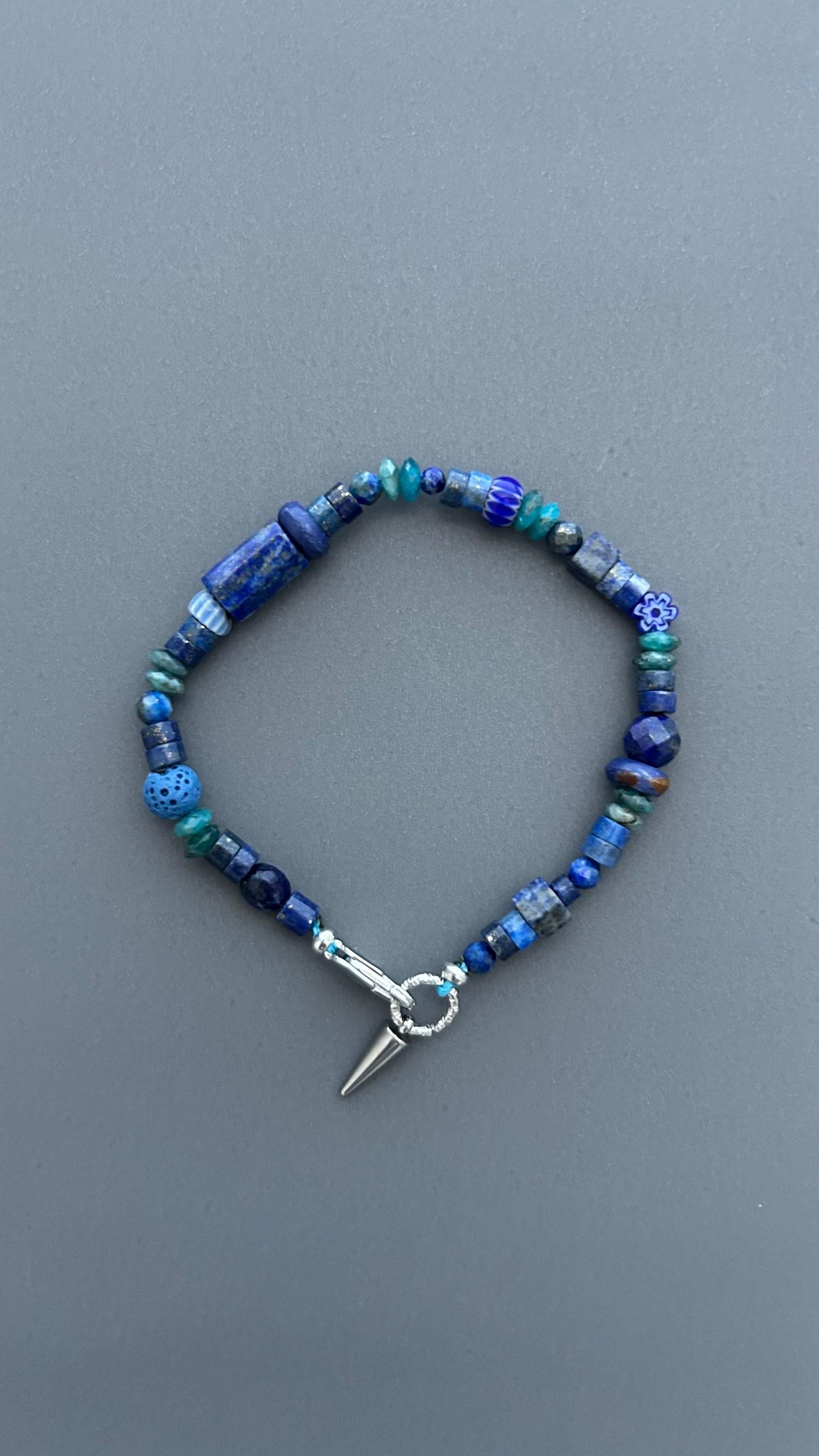 Blue Gemstone Bracelet for Men & Women | Lapis Lazuli Beaded Bracelet | Boho Bracelet | Blue Stone Jewelry | Spike Charm Bracelet Gift