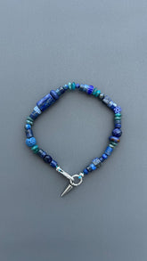 Blue Gemstone Bracelet for Men & Women | Lapis Lazuli Beaded Bracelet | Boho Bracelet | Blue Stone Jewelry | Spike Charm Bracelet Gift