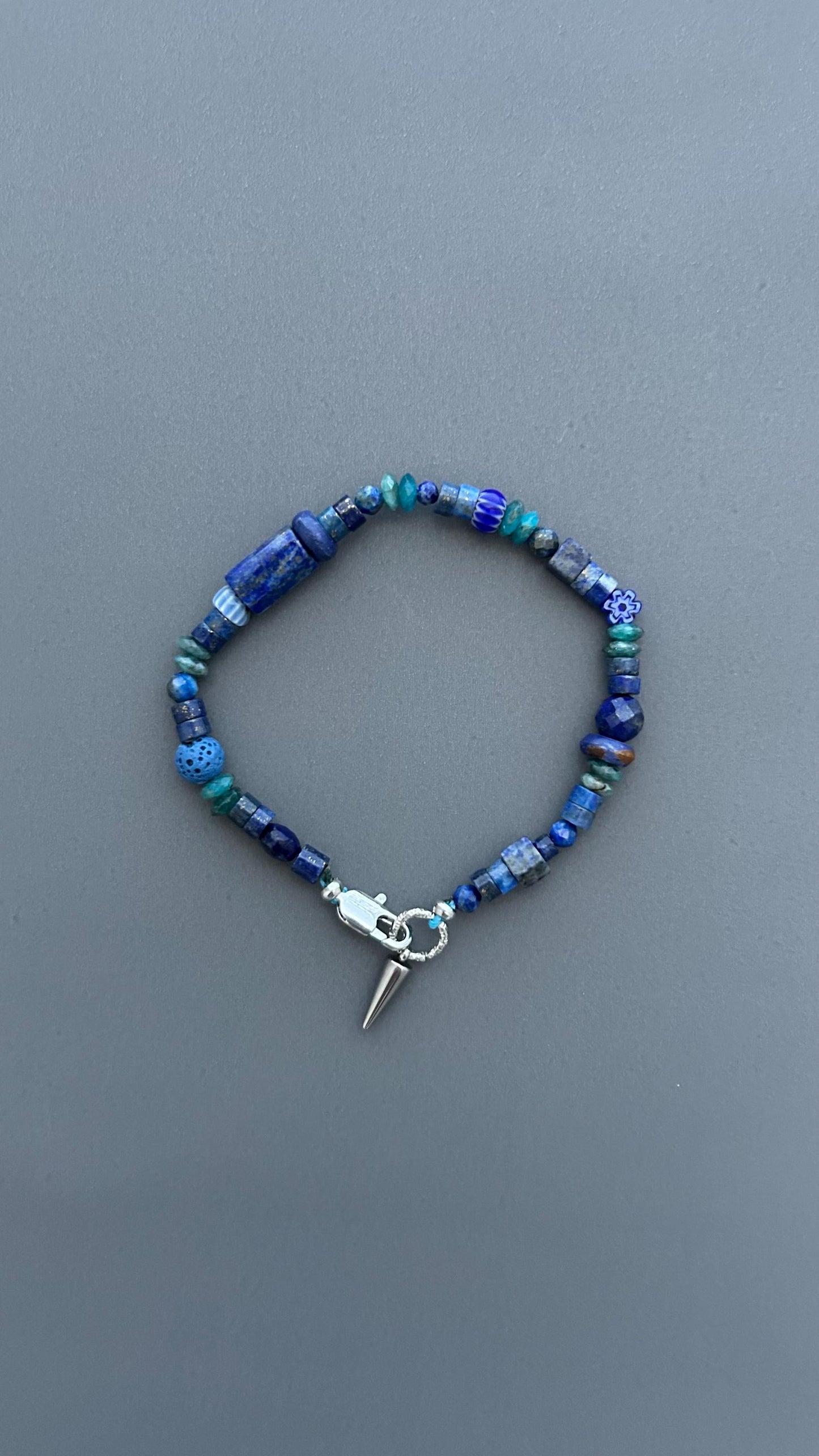 Blue Gemstone Bracelet for Men & Women | Lapis Lazuli Beaded Bracelet | Boho Bracelet | Blue Stone Jewelry | Spike Charm Bracelet Gift