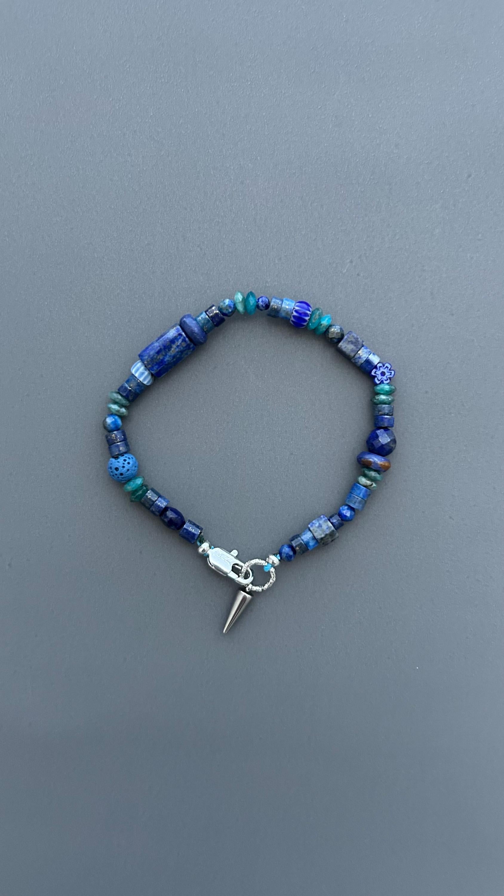 Blue Gemstone Bracelet for Men & Women | Lapis Lazuli Beaded Bracelet | Boho Bracelet | Blue Stone Jewelry | Spike Charm Bracelet Gift