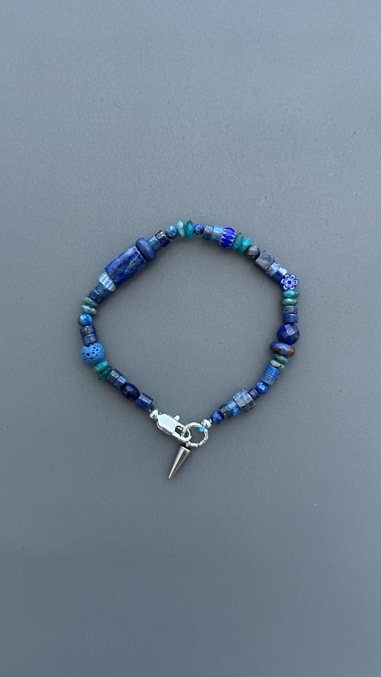 Blue Gemstone Bracelet for Men & Women | Lapis Lazuli Beaded Bracelet | Boho Bracelet | Blue Stone Jewelry | Spike Charm Bracelet Gift