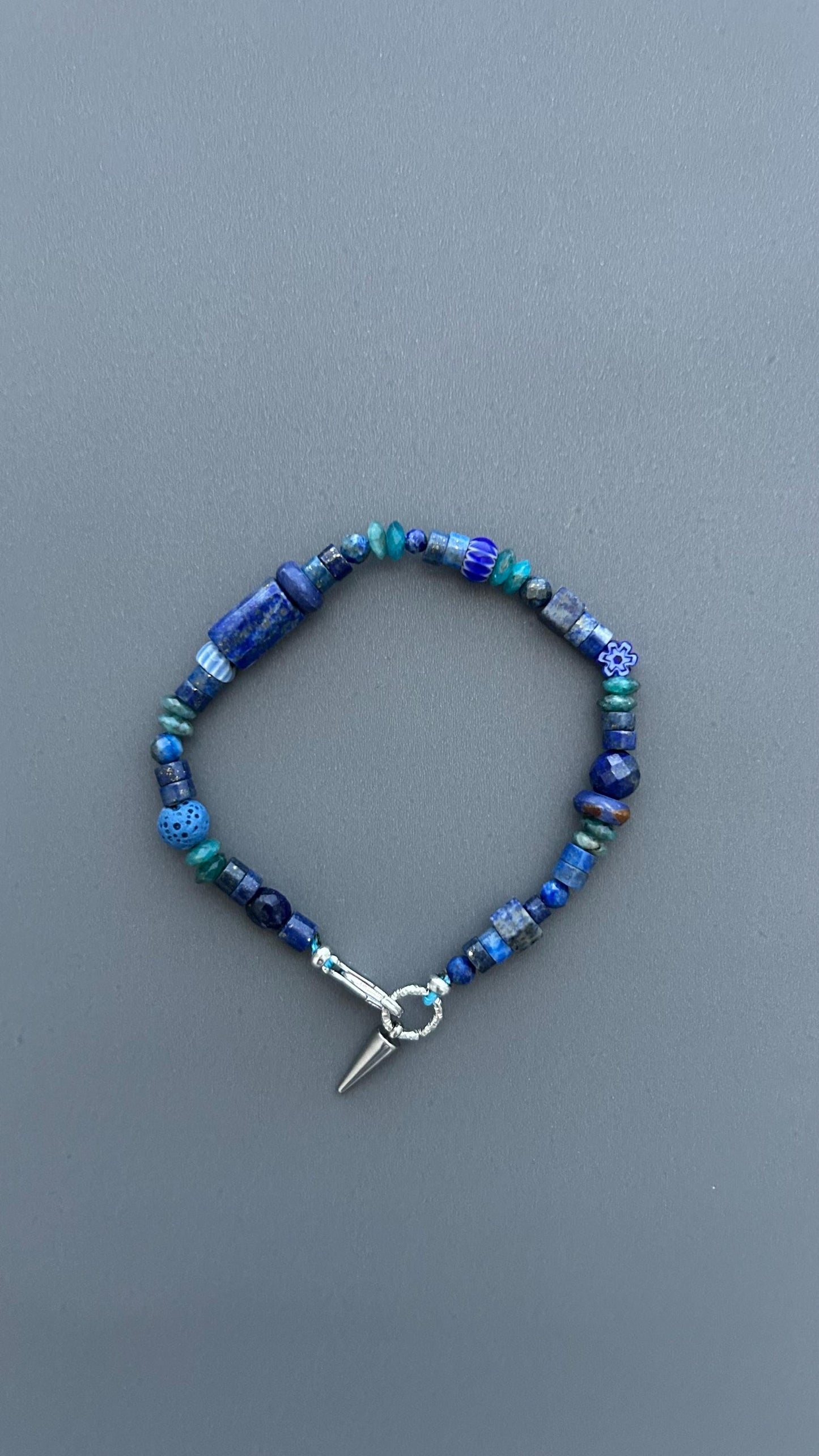 Blue Gemstone Bracelet for Men & Women | Lapis Lazuli Beaded Bracelet | Boho Bracelet | Blue Stone Jewelry | Spike Charm Bracelet Gift