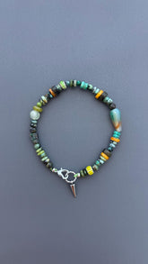 Green Gemstone Beaded Bracelet, Handmade Turquoise Bracelet, African Trade Bead Jewelry, Artisan Agate Bracelet, Boho Clasp Bracelet Gift