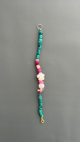 Boho Turquoise Beaded Bracelet, Handmade Gemstone Bracelet, Pink Floral Bracelet, Artisan Jewelry, Colorful Layering Bracelet