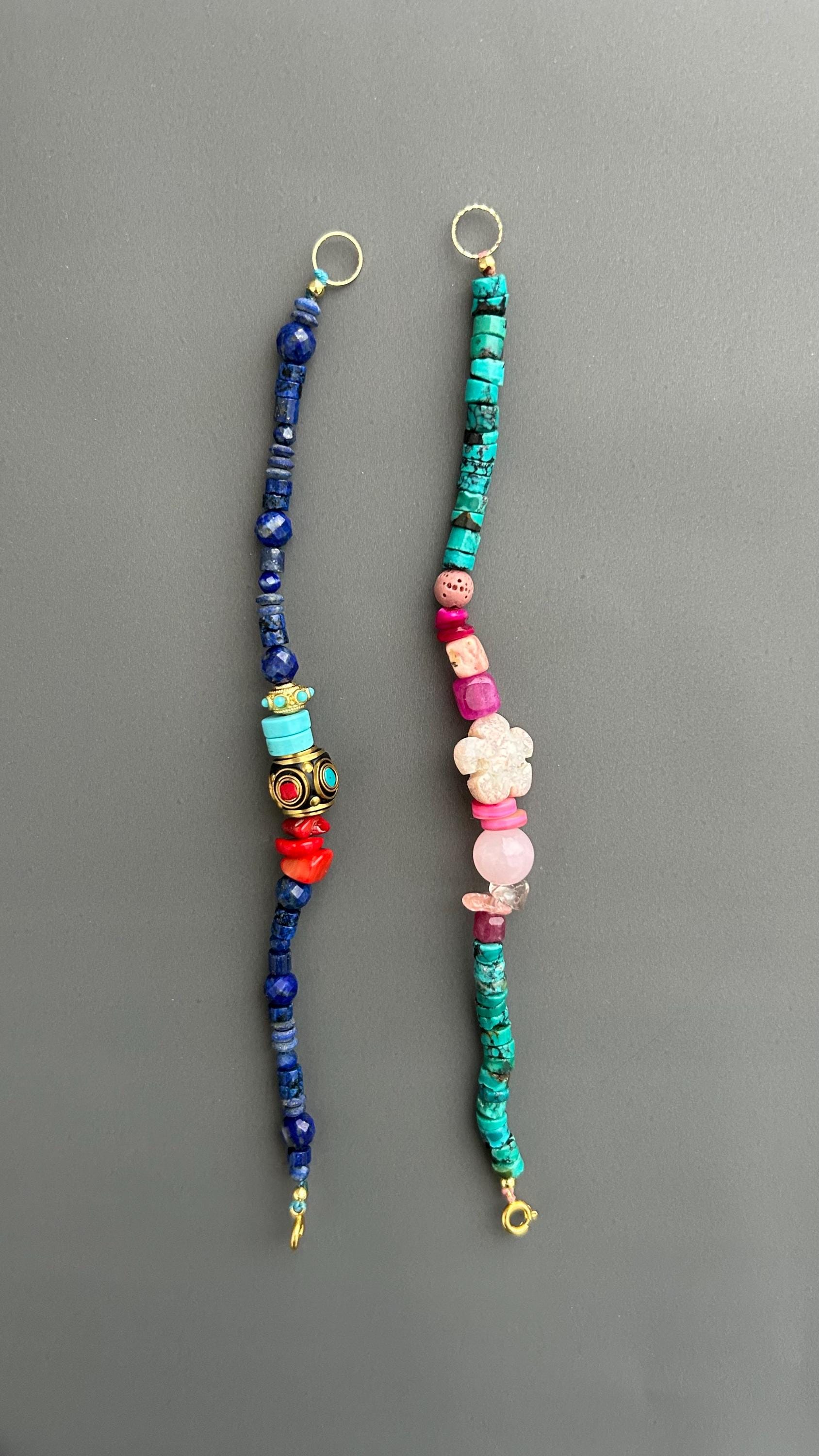 Boho Turquoise Beaded Bracelet, Handmade Gemstone Bracelet, Pink Floral Bracelet, Artisan Jewelry, Colorful Layering Bracelet