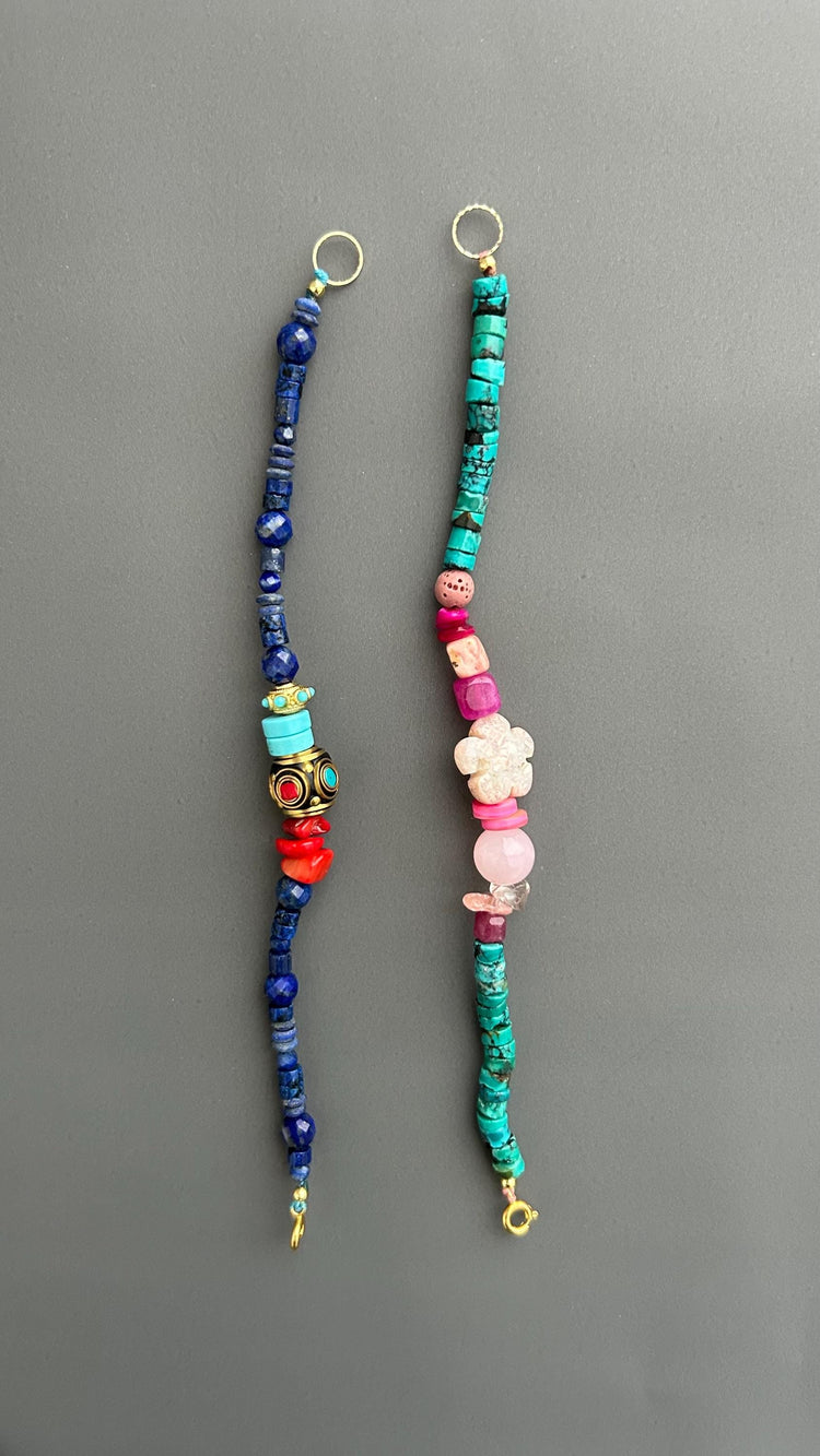 Boho Turquoise Beaded Bracelet, Handmade Gemstone Bracelet, Pink Floral Bracelet, Artisan Jewelry, Colorful Layering Bracelet