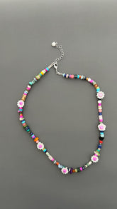 Colorful Flower Beaded Necklace | Boho Gemstone Necklace | Handmade Daisy Jewelry | Summer Layering Necklace | Festival Jewelry Gift