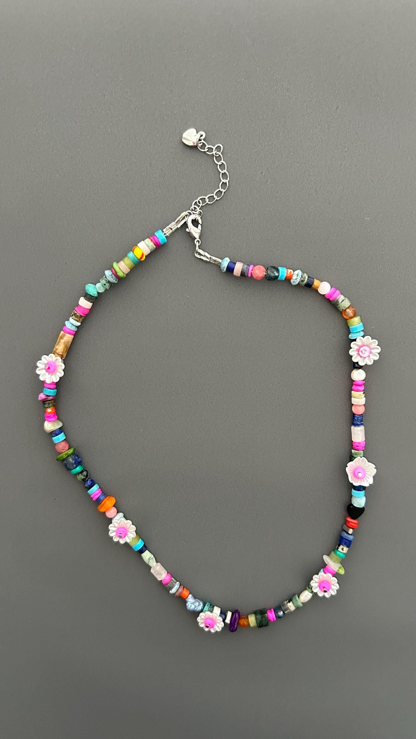 Colorful Flower Beaded Necklace | Boho Gemstone Necklace | Handmade Daisy Jewelry | Summer Layering Necklace | Festival Jewelry Gift