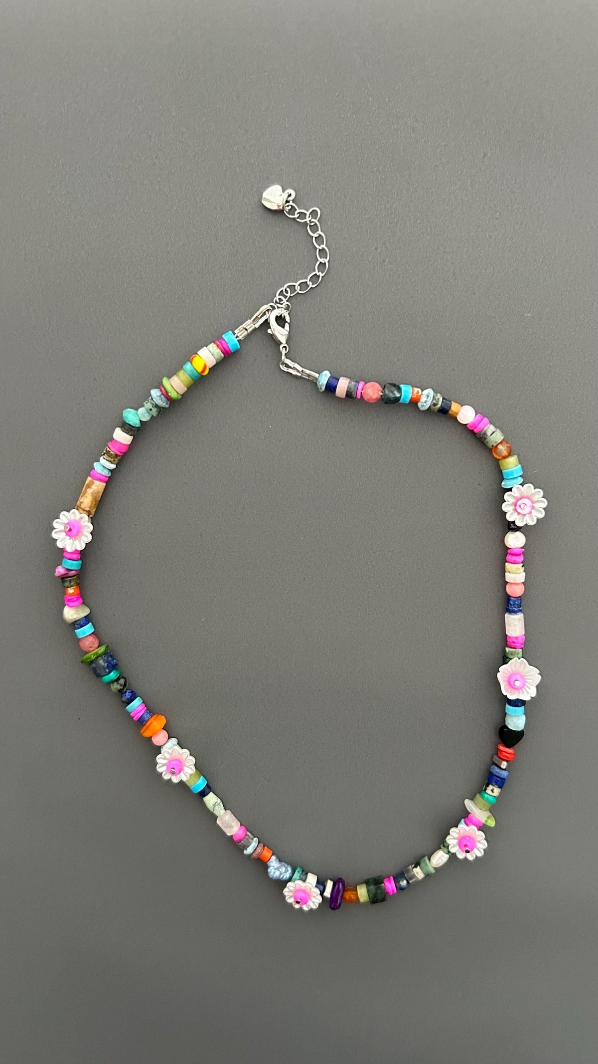 Colorful Flower Beaded Necklace | Boho Gemstone Necklace | Handmade Daisy Jewelry | Summer Layering Necklace | Festival Jewelry Gift