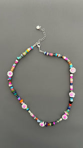 Colorful Flower Beaded Necklace | Boho Gemstone Necklace | Handmade Daisy Jewelry | Summer Layering Necklace | Festival Jewelry Gift