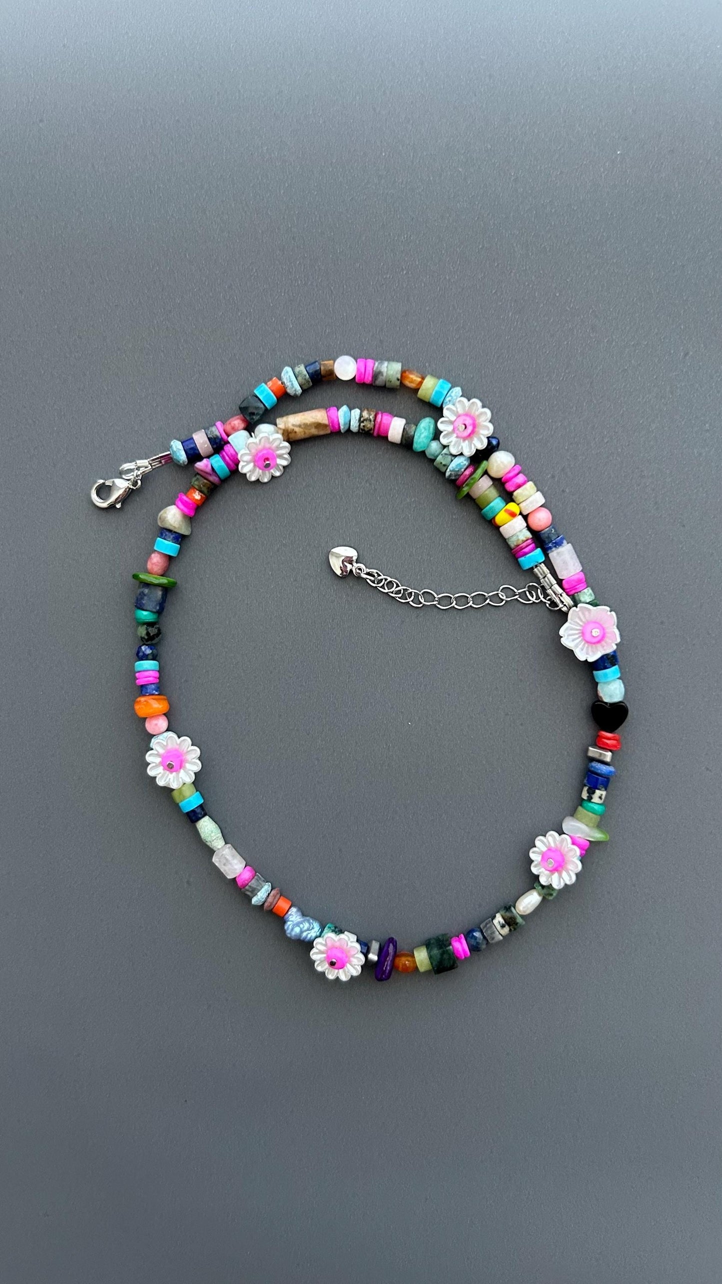 Colorful Flower Beaded Necklace | Boho Gemstone Necklace | Handmade Daisy Jewelry | Summer Layering Necklace | Festival Jewelry Gift