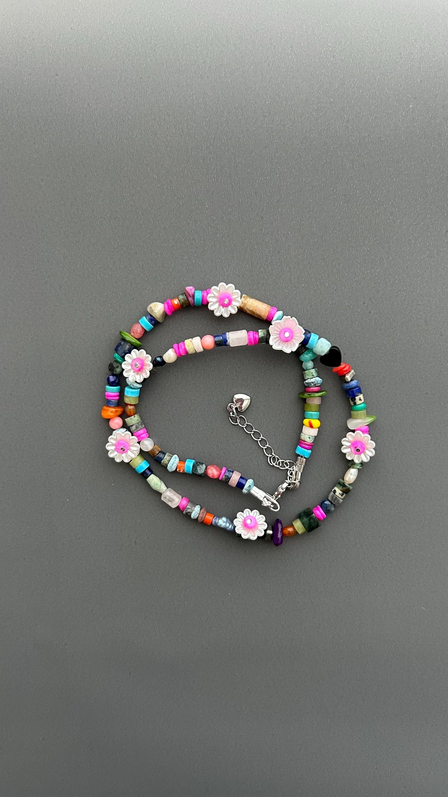 Colorful Flower Beaded Necklace | Boho Gemstone Necklace | Handmade Daisy Jewelry | Summer Layering Necklace | Festival Jewelry Gift