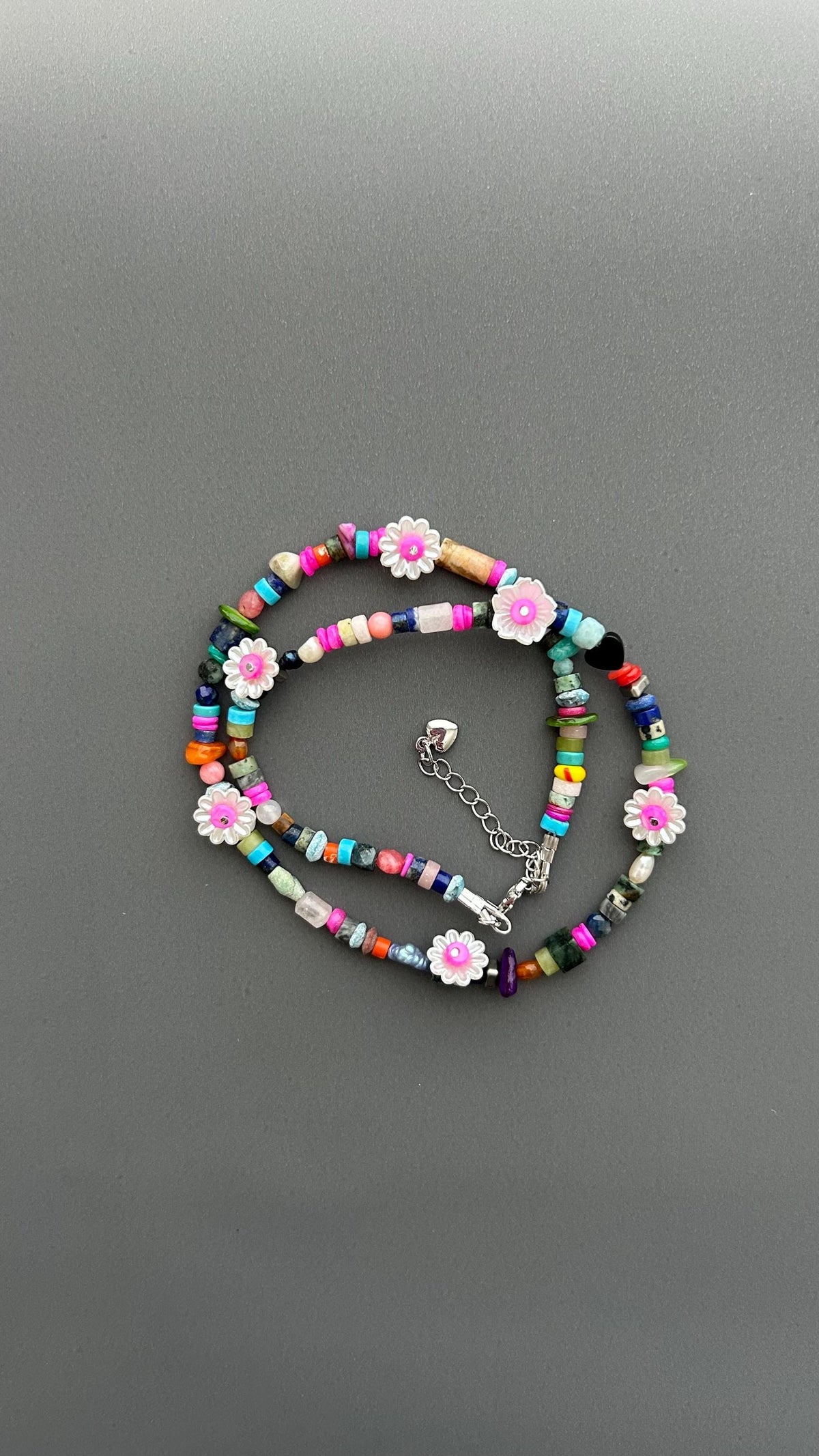 Colorful Flower Beaded Necklace | Boho Gemstone Necklace | Handmade Daisy Jewelry | Summer Layering Necklace | Festival Jewelry Gift