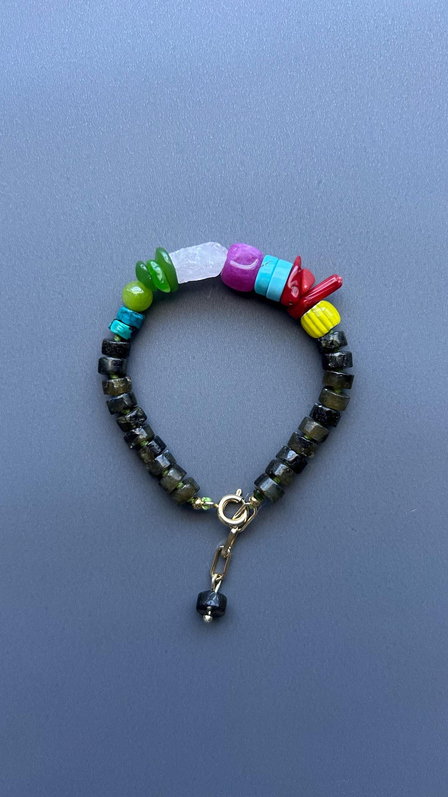 Colorful Gemstone Bracelet, Boho Artisan Beaded Bracelet, Labradorite Jewelry, Heart Toggle Bracelet, Handmade Statement Jewelry, Gift