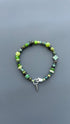 Green Gemstone Beaded Bracelet, Natural Stone Bracelet with Silver Spike Charm, Boho Stretch Bracelet, Unisex Layering Jewelry, Gift for Him