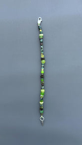 Green Gemstone Beaded Bracelet, Natural Stone Bracelet with Silver Spike Charm, Boho Stretch Bracelet, Unisex Layering Jewelry, Gift for Him