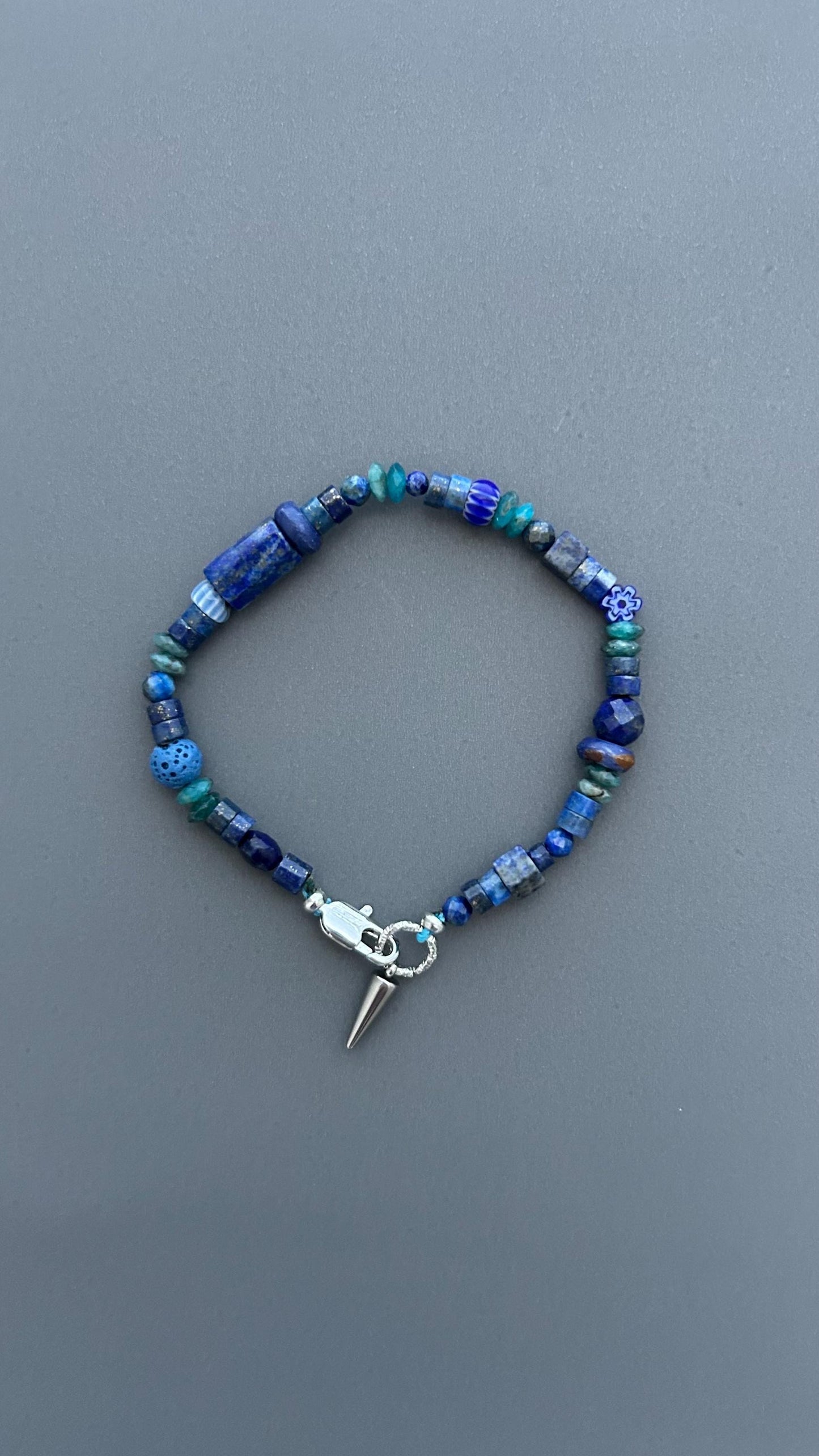 Blue Gemstone Bracelet for Men & Women | Lapis Lazuli Beaded Bracelet | Boho Bracelet | Blue Stone Jewelry | Spike Charm Bracelet Gift