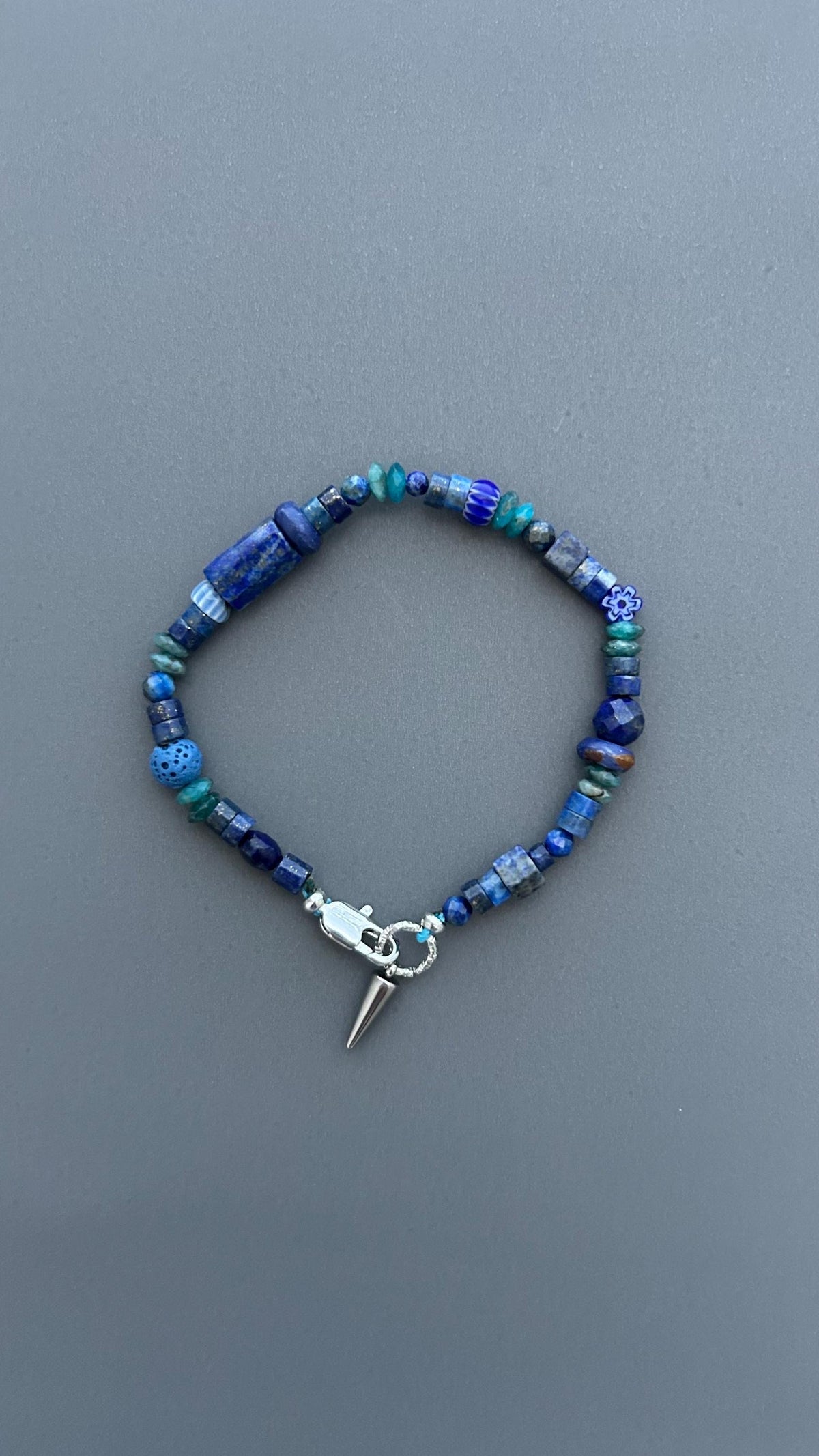 Blue Gemstone Bracelet for Men & Women | Lapis Lazuli Beaded Bracelet | Boho Bracelet | Blue Stone Jewelry | Spike Charm Bracelet Gift