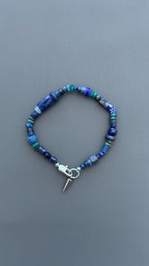 Blue Gemstone Bracelet for Men & Women | Lapis Lazuli Beaded Bracelet | Boho Bracelet | Blue Stone Jewelry | Spike Charm Bracelet Gift