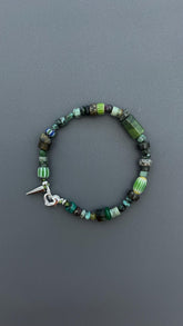 Dark Forest Gemstone Bracelet | Artisan Beaded Bracelet | Green Crystal & Turquoise Jewelry | Edgy Bohemian Heart Charm | Unisex Jewelry