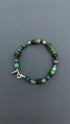 Dark Forest Gemstone Bracelet | Artisan Beaded Bracelet | Green Crystal & Turquoise Jewelry | Edgy Bohemian Heart Charm | Unisex Jewelry