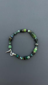 Dark Forest Gemstone Bracelet | Artisan Beaded Bracelet | Green Crystal & Turquoise Jewelry | Edgy Bohemian Heart Charm | Unisex Jewelry