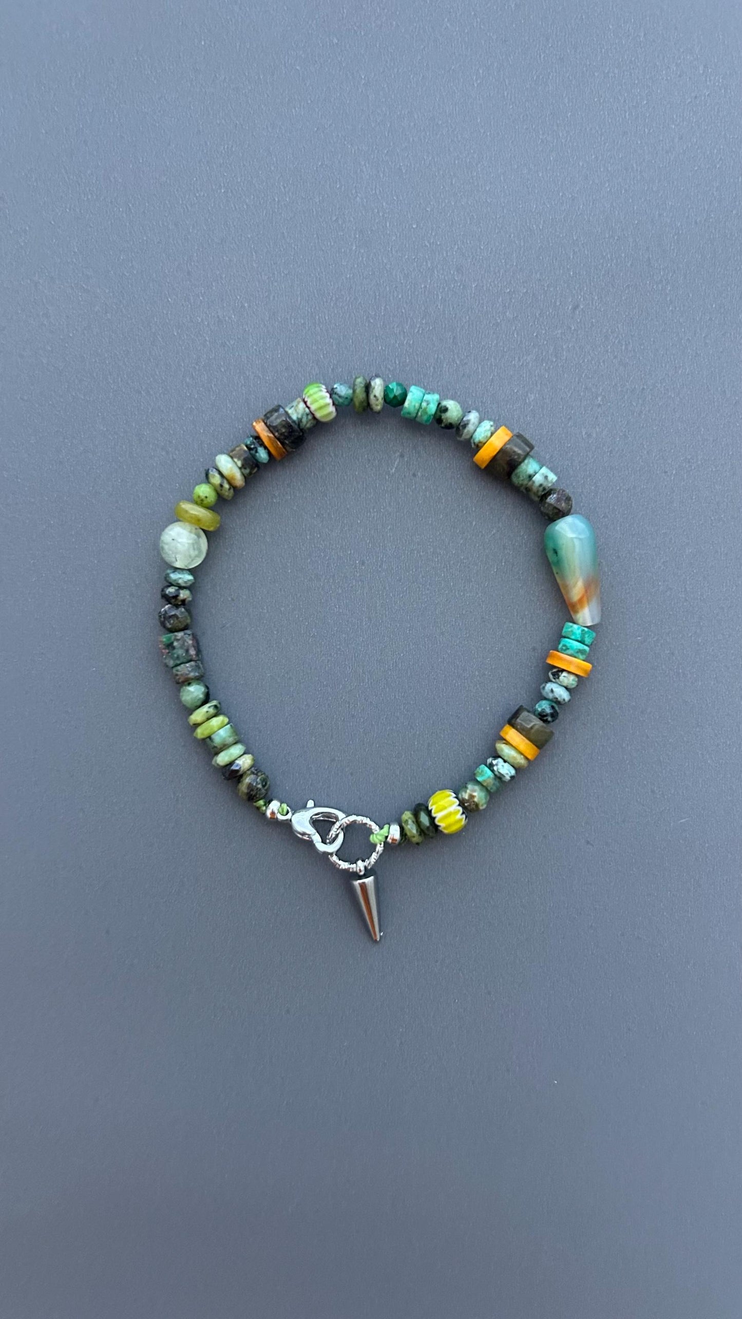 Green Gemstone Beaded Bracelet, Handmade Turquoise Bracelet, African Trade Bead Jewelry, Artisan Agate Bracelet, Boho Clasp Bracelet Gift