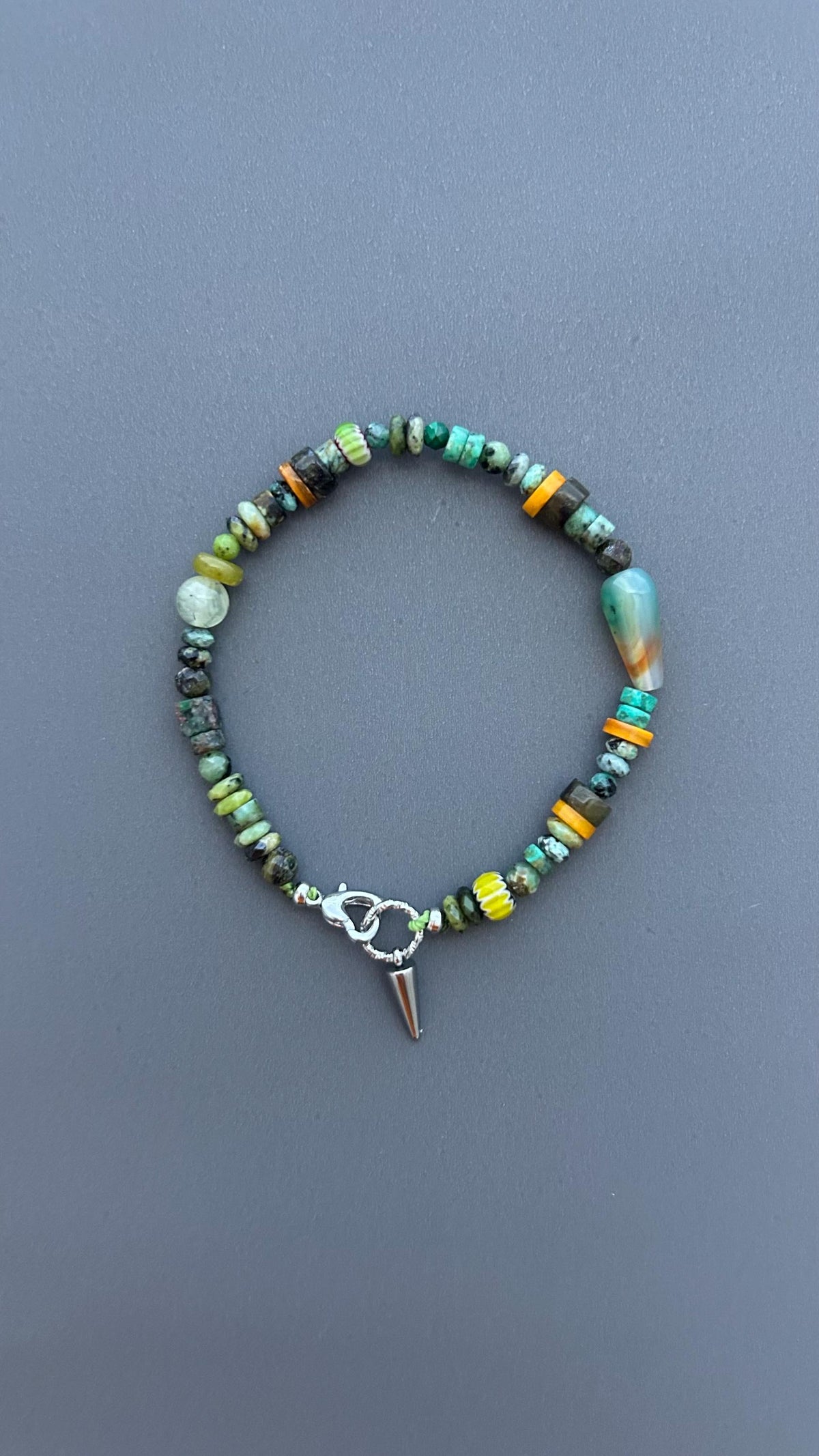 Green Gemstone Beaded Bracelet, Handmade Turquoise Bracelet, African Trade Bead Jewelry, Artisan Agate Bracelet, Boho Clasp Bracelet Gift