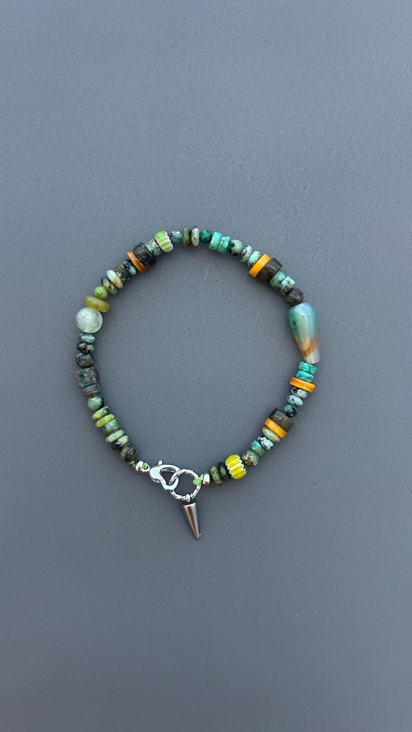 Green Gemstone Beaded Bracelet, Handmade Turquoise Bracelet, African Trade Bead Jewelry, Artisan Agate Bracelet, Boho Clasp Bracelet Gift