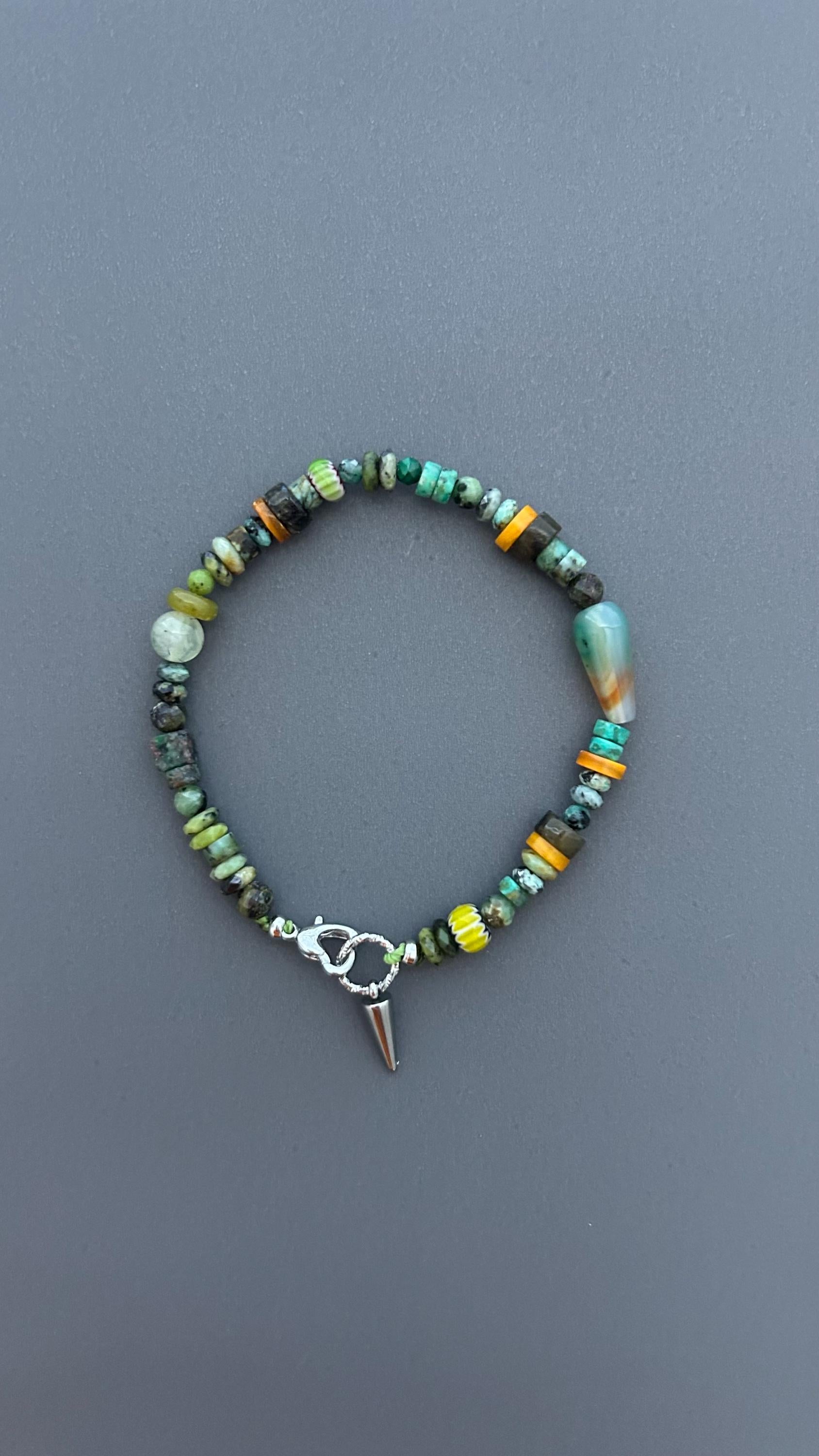Green Gemstone Beaded Bracelet, Handmade Turquoise Bracelet, African Trade Bead Jewelry, Artisan Agate Bracelet, Boho Clasp Bracelet Gift