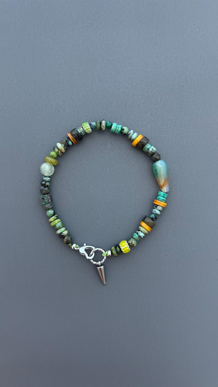Green Gemstone Beaded Bracelet, Handmade Turquoise Bracelet, African Trade Bead Jewelry, Artisan Agate Bracelet, Boho Clasp Bracelet Gift