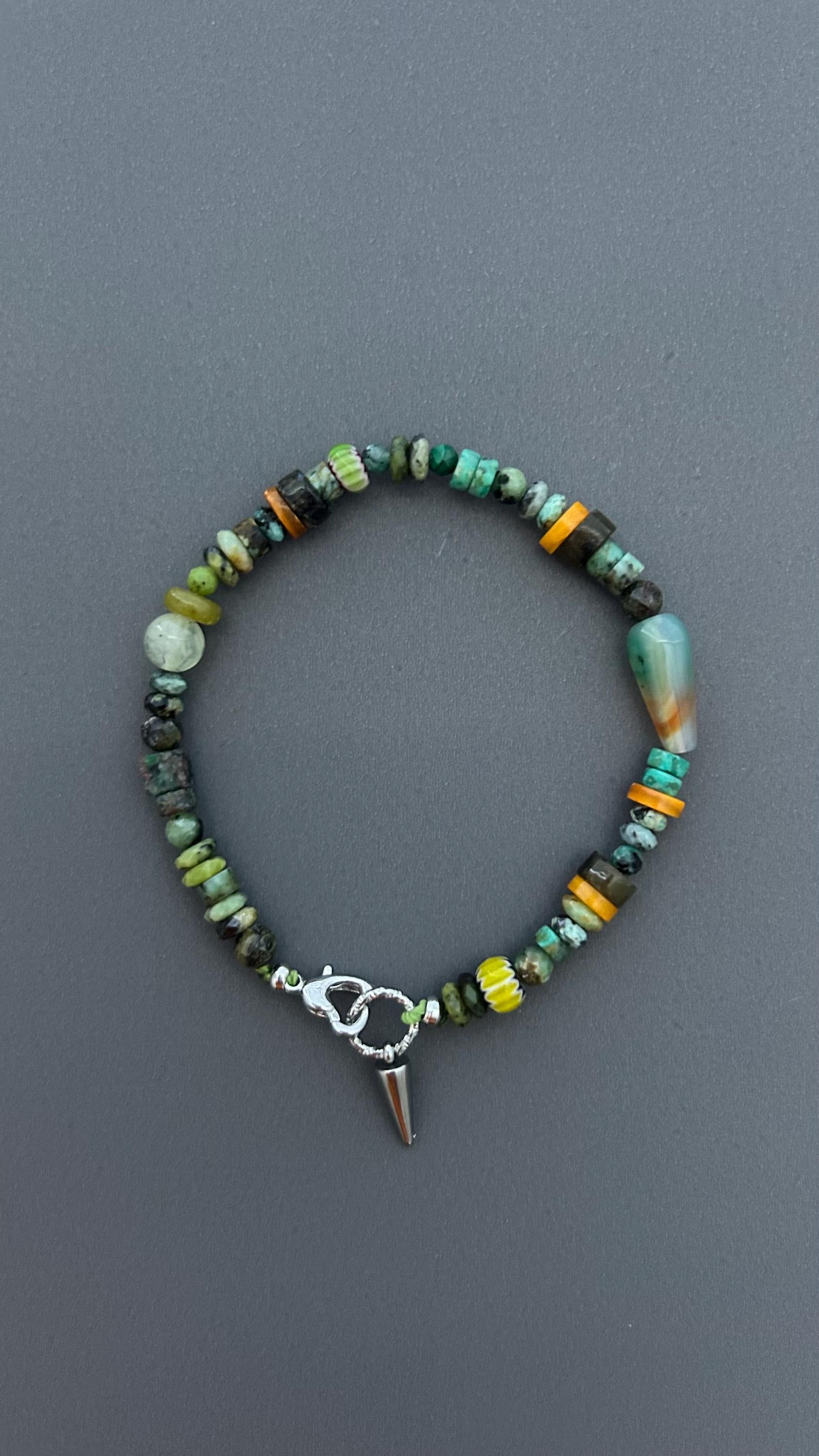 Green Gemstone Beaded Bracelet, Handmade Turquoise Bracelet, African Trade Bead Jewelry, Artisan Agate Bracelet, Boho Clasp Bracelet Gift