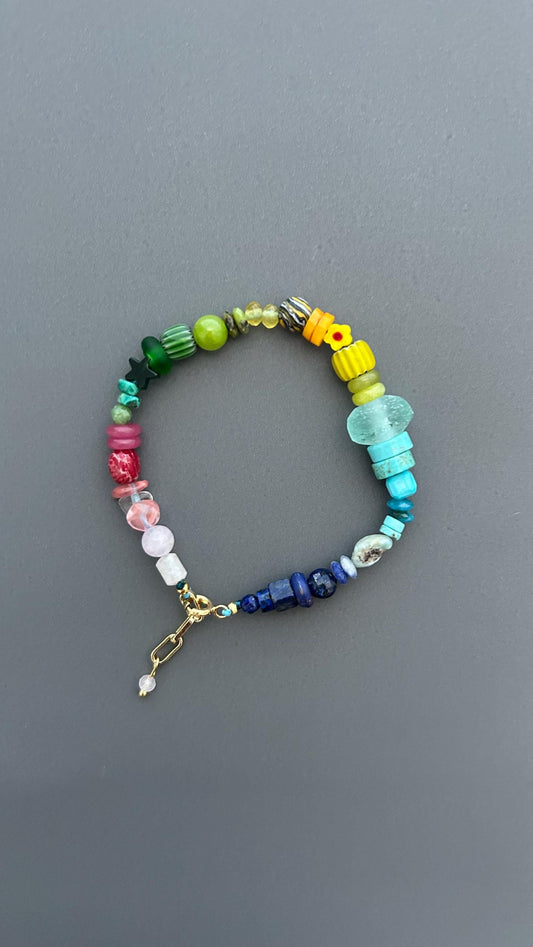 Colorful Gemstone Bracelet, Rainbow Beaded Bracelet, Mixed Stone Jewelry, Boho Artisan Bracelet, Handmade Crystal Bracelet, Gift for Her